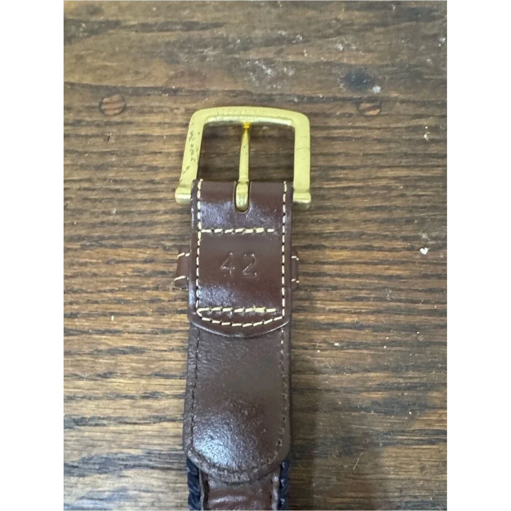 Men's Navy Braided Leather-Trim Brass Buckle Belt size 42 Nautical Preppy Summer